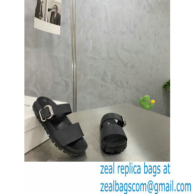 Prada metal buckle Rubber Open Toe Sandals Black 2022