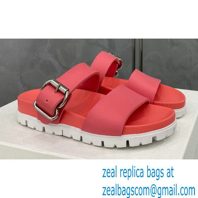 Prada metal buckle Rubber Open Toe Sandals Pink 2022