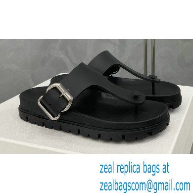 Prada metal buckle Rubber flip-flops Sandals Black 2022 - Click Image to Close