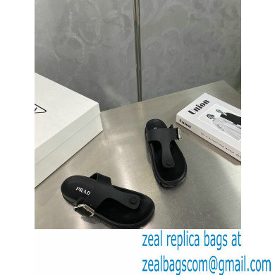 Prada metal buckle Rubber flip-flops Sandals Black 2022 - Click Image to Close