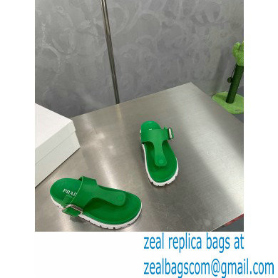 Prada metal buckle Rubber flip-flops Sandals Green 2022 - Click Image to Close