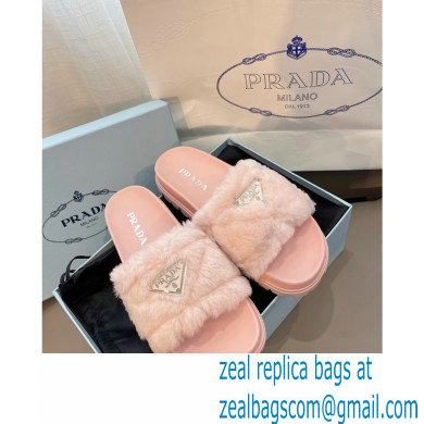 Prada triangle logo Shearling slides 1XX592 Pink 2022 - Click Image to Close