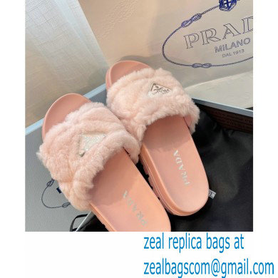 Prada triangle logo Shearling slides 1XX592 Pink 2022