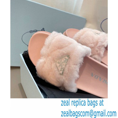 Prada triangle logo Shearling slides 1XX592 Pink 2022