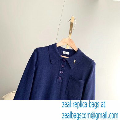 SAINT LAURENT Extra fine viscose polo knit blue 2022