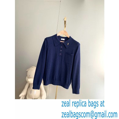 SAINT LAURENT Extra fine viscose polo knit blue 2022