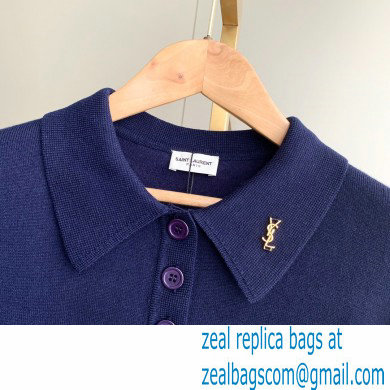 SAINT LAURENT Extra fine viscose polo knit blue 2022