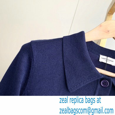SAINT LAURENT Extra fine viscose polo knit blue 2022