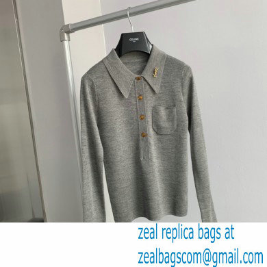 SAINT LAURENT Extra fine viscose polo knit gray 2022