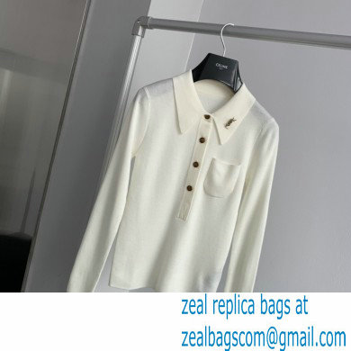 SAINT LAURENT Extra fine viscose polo knit white 2022 - Click Image to Close
