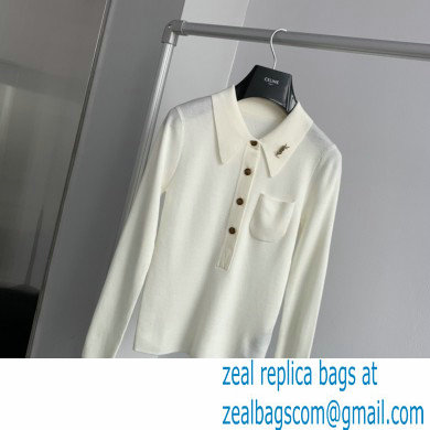 SAINT LAURENT Extra fine viscose polo knit white 2022