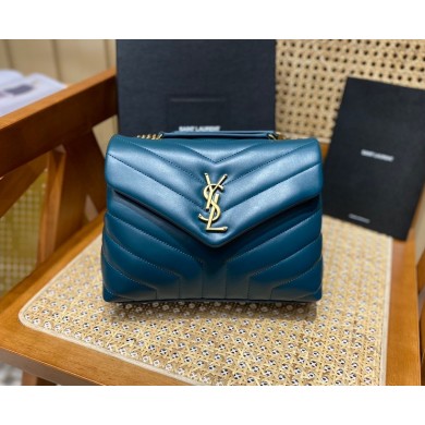 SAINT LAURENT loulou small chain bag en cuir matelasse Y 494699 turquoise with gold hardware(ORIGINAL QUALITY)