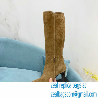 Saint Laurent Heel 9cm jane monogram boots in leather Suede Camel 2022