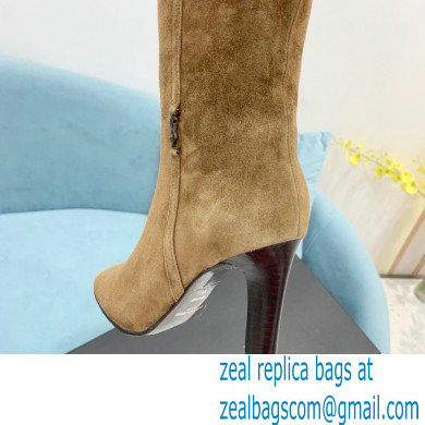 Saint Laurent Heel 9cm jane monogram boots in leather Suede Camel 2022