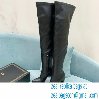 Versace Heel 15cm Platform 5.5cm Leather Knee-high boots Black 2022