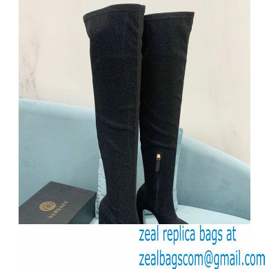Versace Heel 15cm Platform 5.5cm Leather Knee-high boots Glitter Black 2022