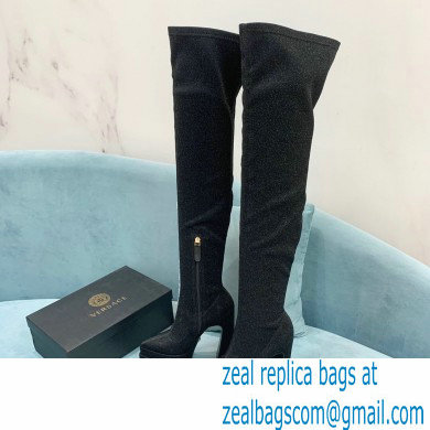 Versace Heel 15cm Platform 5.5cm Leather Knee-high boots Glitter Black 2022