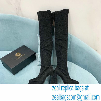 Versace Heel 15cm Platform 5.5cm Leather Knee-high boots Glitter Black 2022