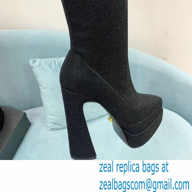 Versace Heel 15cm Platform 5.5cm Leather Knee-high boots Glitter Black 2022 - Click Image to Close