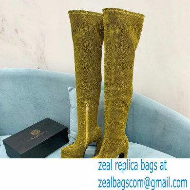 Versace Heel 15cm Platform 5.5cm Leather Knee-high boots Glitter Gold 2022