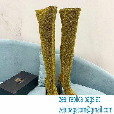 Versace Heel 15cm Platform 5.5cm Leather Knee-high boots Glitter Gold 2022 - Click Image to Close