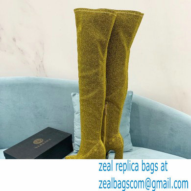 Versace Heel 15cm Platform 5.5cm Leather Knee-high boots Glitter Gold 2022 - Click Image to Close