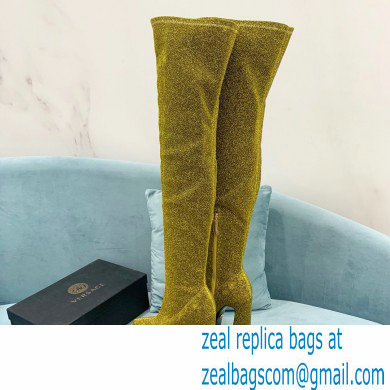 Versace Heel 15cm Platform 5.5cm Leather Knee-high boots Glitter Gold 2022