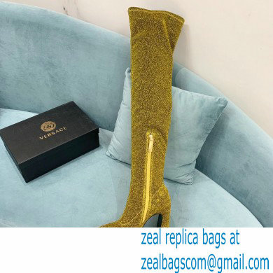 Versace Heel 15cm Platform 5.5cm Leather Knee-high boots Glitter Gold 2022