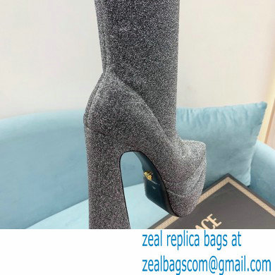 Versace Heel 15cm Platform 5.5cm Leather Knee-high boots Glitter Silver 2022