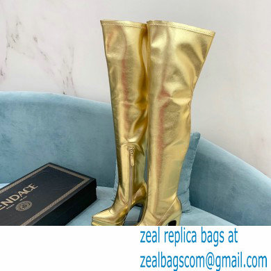 Versace Heel 15cm Platform 5.5cm Leather Knee-high boots Gold 2022