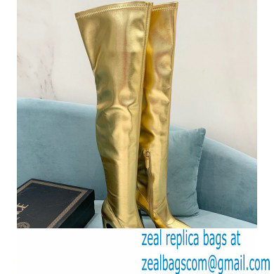 Versace Heel 15cm Platform 5.5cm Leather Knee-high boots Gold 2022 - Click Image to Close