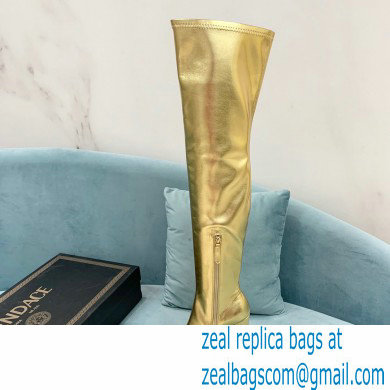 Versace Heel 15cm Platform 5.5cm Leather Knee-high boots Gold 2022 - Click Image to Close