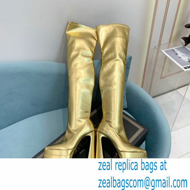 Versace Heel 15cm Platform 5.5cm Leather Knee-high boots Gold 2022 - Click Image to Close