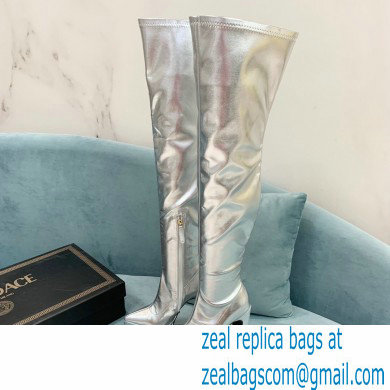 Versace Heel 15cm Platform 5.5cm Leather Knee-high boots Silver 2022