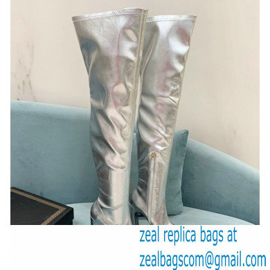 Versace Heel 15cm Platform 5.5cm Leather Knee-high boots Silver 2022