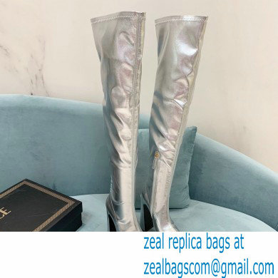 Versace Heel 15cm Platform 5.5cm Leather Knee-high boots Silver 2022 - Click Image to Close