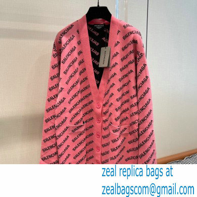 balenciaga Mini Allover Logo Cardigan in pink and white cotton knit 2022