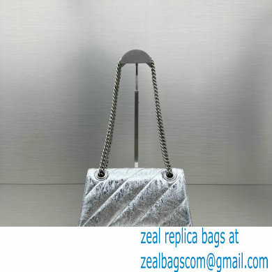 balenciaga Women's Crush Small Chain Bag Metallized Quilted in Silver 2022 - Click Image to Close