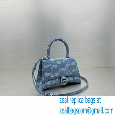 balenciaga Women's Hourglass Small Handbag Bb Monogram Bleached Denim in Blue