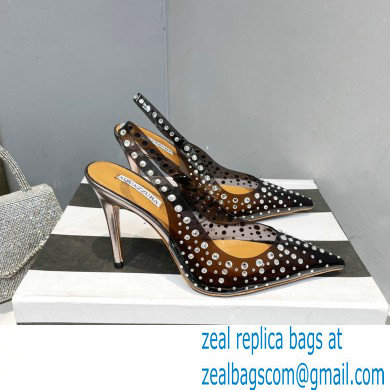 Aquazzura Heel 10.5cm PVC Starburst Crystal Slingback Pumps Black 2023