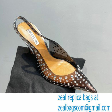 Aquazzura Heel 10.5cm PVC Starburst Crystal Slingback Pumps Black 2023