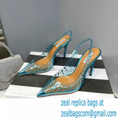 Aquazzura Heel 10.5cm PVC Starburst Crystal Slingback Pumps Blue 2023