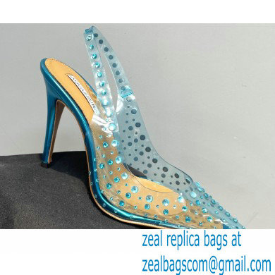 Aquazzura Heel 10.5cm PVC Starburst Crystal Slingback Pumps Blue 2023