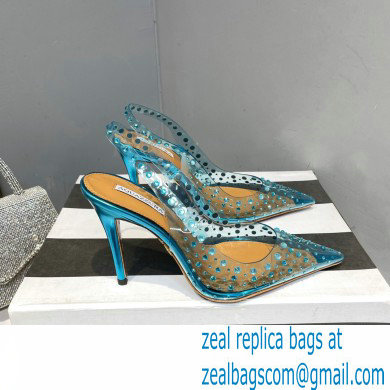 Aquazzura Heel 10.5cm PVC Starburst Crystal Slingback Pumps Blue 2023