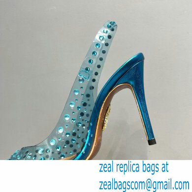 Aquazzura Heel 10.5cm PVC Starburst Crystal Slingback Pumps Blue 2023