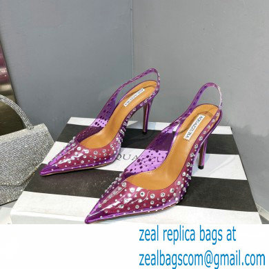 Aquazzura Heel 10.5cm PVC Starburst Crystal Slingback Pumps Purple 2023