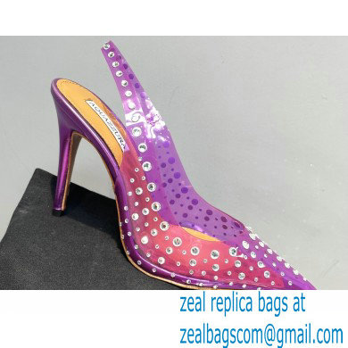 Aquazzura Heel 10.5cm PVC Starburst Crystal Slingback Pumps Purple 2023