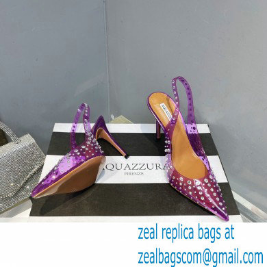 Aquazzura Heel 10.5cm PVC Starburst Crystal Slingback Pumps Purple 2023