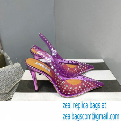 Aquazzura Heel 10.5cm PVC Starburst Crystal Slingback Pumps Purple 2023
