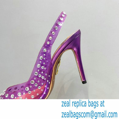 Aquazzura Heel 10.5cm PVC Starburst Crystal Slingback Pumps Purple 2023